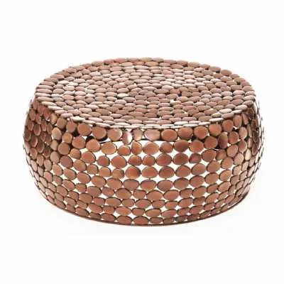 Copper Finished Pebble Style Round Beaded Iron Coffee Table