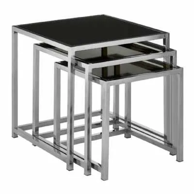 Ackley Set Of 3 Square Cross Designed Silver Metal End Side Tables