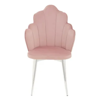Pink Velvet Fabric Scalloped Dining Chair Chrome Legs