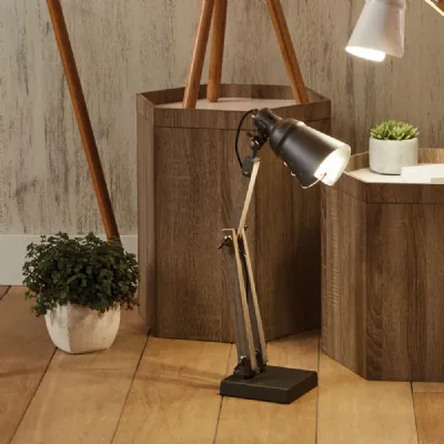 Dark Washed Wood and Grey Metal Table Task Desk Lamp