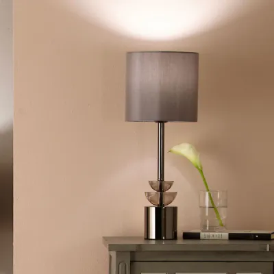 Smoke Glass and Pewter Metal Small Table Lamp