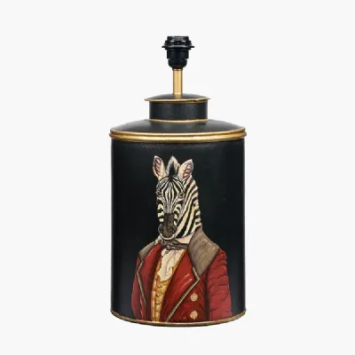 Black Metal Hand Painted Zebra Table Lamp Base