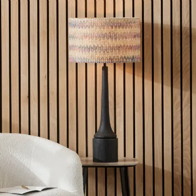 Black Textured Wood Tall Neck Table Lamp Base Only