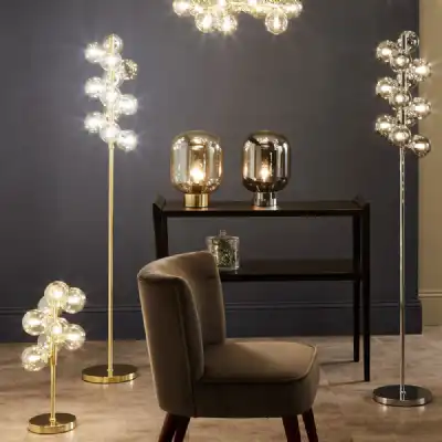 12 Glass Orb and Champagne Gold Metal Tall Floor Lamp