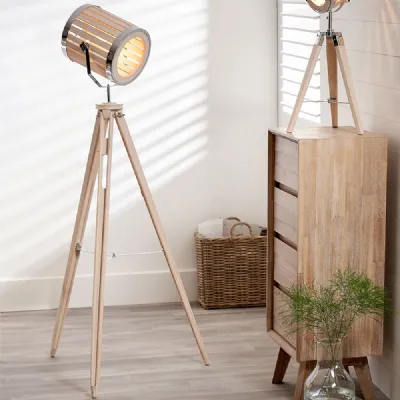 Natural and Silver Marine Tripod Floor Lamp Slatted Head