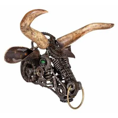 Recycled Sculptures Industrial Steampunk Retro Wrought Iron Buffalo Face 43X38x32cm