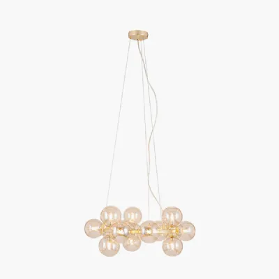 Gold Metal Pendant Ceiling Light with 15 Lustre Glass Balls