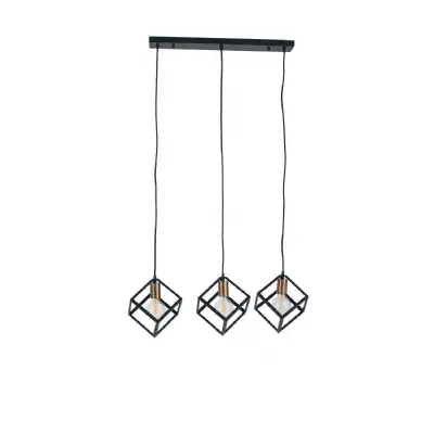 Matt Black and Gold Metal 3 Hanging Cubes Pendant Light