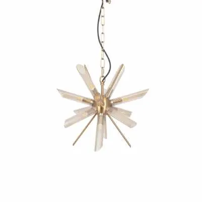 Clear Glass and Gold Metal Starburst Pendant