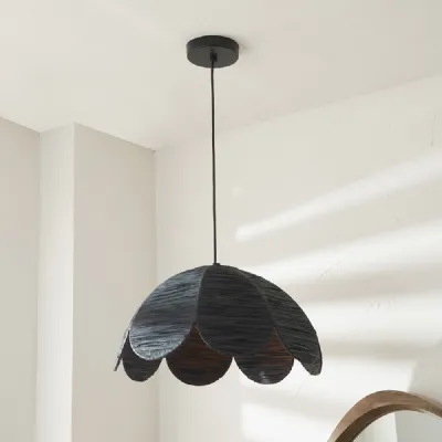 Petal Black Scalloped Raffia Ceiling Pendant Chandelier