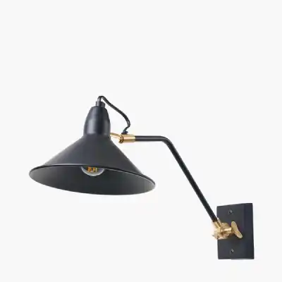 Matt Black and Brass Metal Cone Wall Lamp