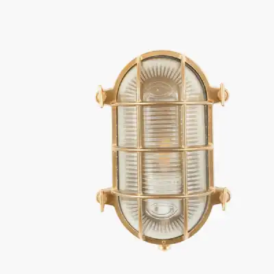 Antique Brass Metal Caged Oval Outdoor Wall Light