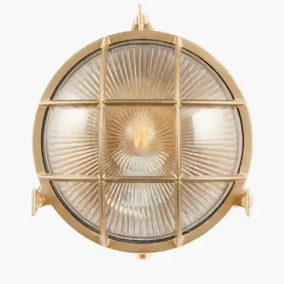Antique Brass Metal Caged Round Outdoor Wall Light