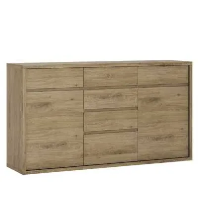 Traditional Oak Wide Large 6 Drawer Chest With Recessed Handles