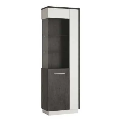 Modern Grey White Tall Narrow Slim Glazed Display Cabinet LH