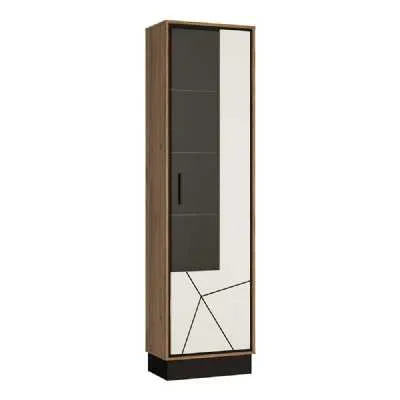 Bold Geometric Tall Glazed Walnut Dark Panel Finish Display Cabinet RHD