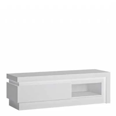 White and High Gloss 2 Drawer TV Cabinet with LED Lighting and Open Slot