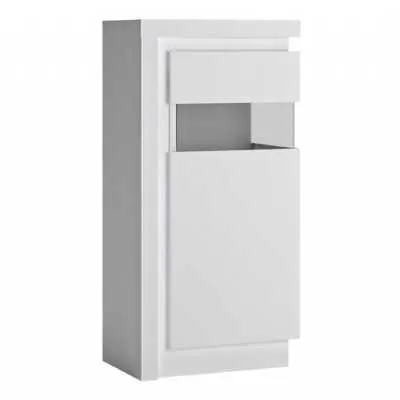 White and High Gloss Narrow Display Cabinet (RHD) with LED lighting