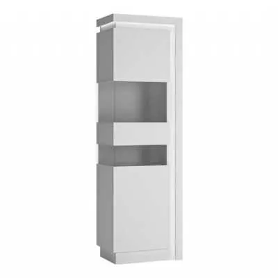 White and High Gloss Tall Narrow Display Cabinet with LED lighting