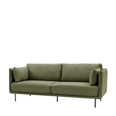 Green Velvet Fabric Large 3 Seater Sofa Black Metal Legs