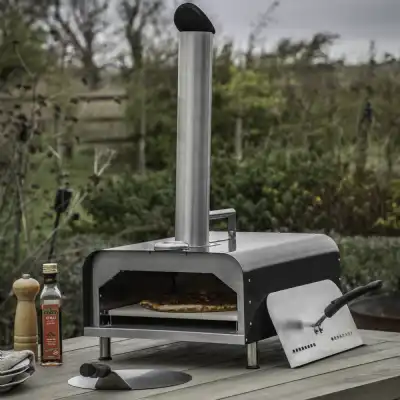 Black Metal Pellet Outdoor Pizza Oven with Ceramic Tile