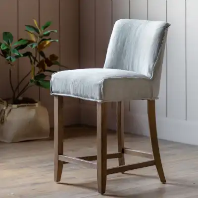 Taupe Linen Fabric Bar Stool with Leg Rest