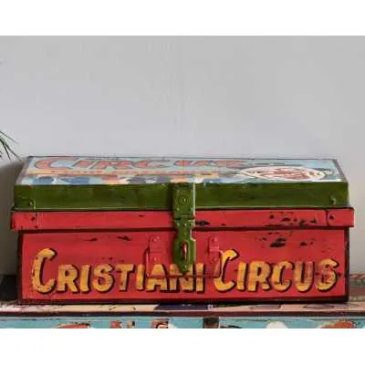 Funky Style Carnival Hand Painted Circus Themed Rectangle Shape Iron Storage Trunk 23x67x41cm