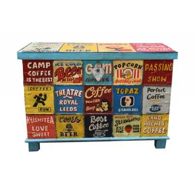 Carnival Hand Painted Vintage Style Ad Narrow Storage Trunk Chest