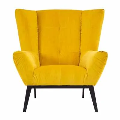 Modern Retro Maiko Yellow Velvet Fabric Armchair Tapered legs