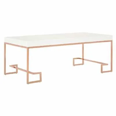 Modern White High Gloss Top Rose Gold Metal Coffee Table