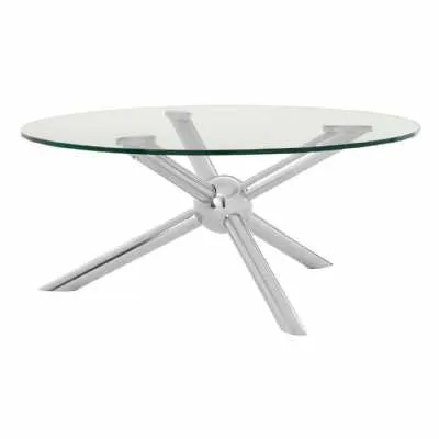 Modern Spoke Design Round Silver Stainless Steel Coffee Table