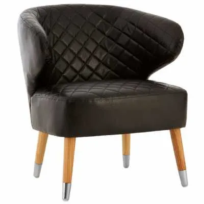 Quilted Designed Black Faux Leather Wingback Armchair Birchwood Legs