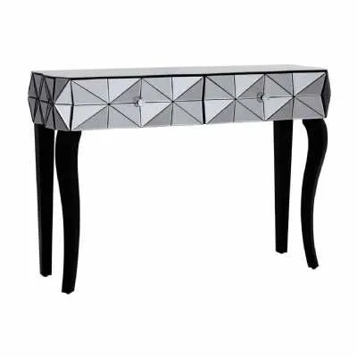 Modern Geometric Smoke 3D Glass Console Table Carved Wooden Legs