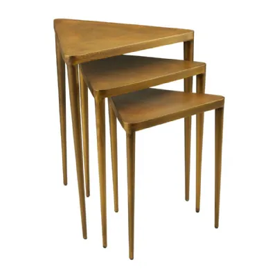 Triangular Gold Finish Concrete Iron Plywood Nest of 3 Tables