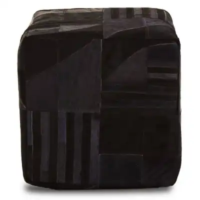 Safira Black and Grey Leather Pouffe