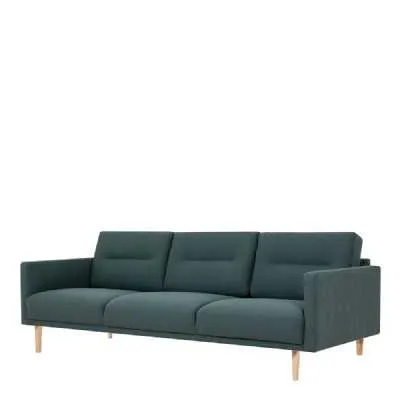 Dark Green Fabric 3 Seater Sofa With Light Oak Legs 79x210cm
