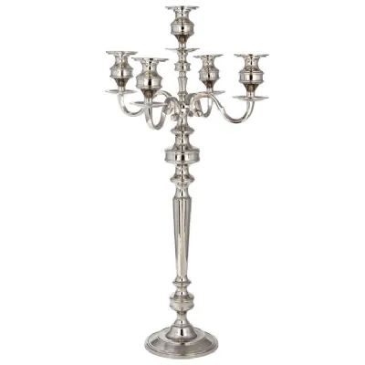 Silver Metal Floor Standing Candelabra with 5 Candle Holders