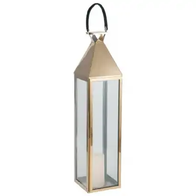 Matt Gold Stainless Steel and Glass Large Square Lantern
