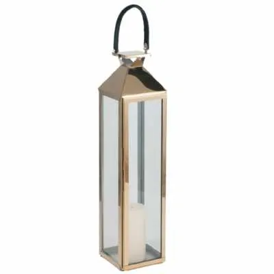 Shiny Gold Stainless Steel And Glass Medium Lantern