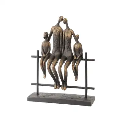 Antique Bronze Family of 4 on Fence Sculpture