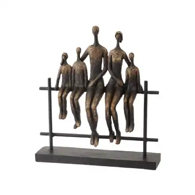 Family of 5 Sitting on Fence Sculpture