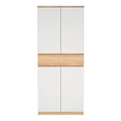 Naia Shoe Cabinet with 4 Doors 1 Drawer in Jackson Hickory Oak and White