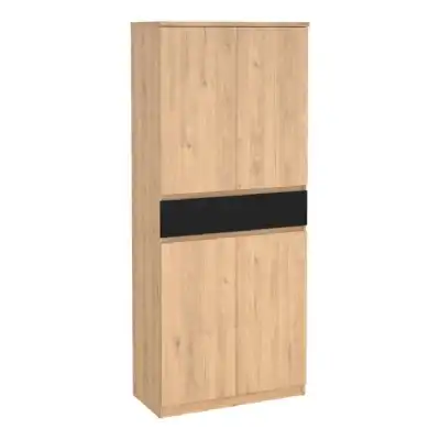 Shoe Cabinet with 4 Doors 1 Drawer in Jackson Hickory Oak and Black