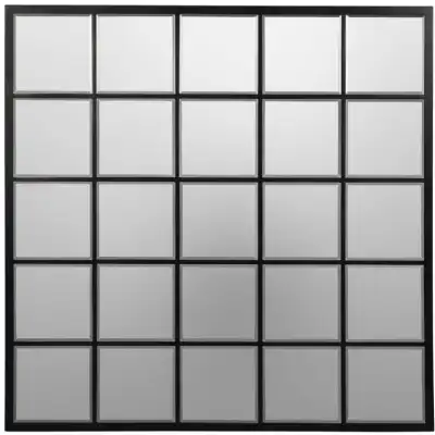 Black Framed Window Pane Square Wall Mirror 100cm