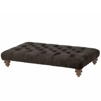 Buttoned Footstool In Aurora Truffle With Light Leg
