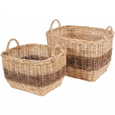 Natural Rattan Square Storage Baskets Set of 2