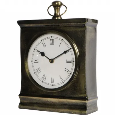 Brass Round Front Rectangular Large Mantel Shelf Clock