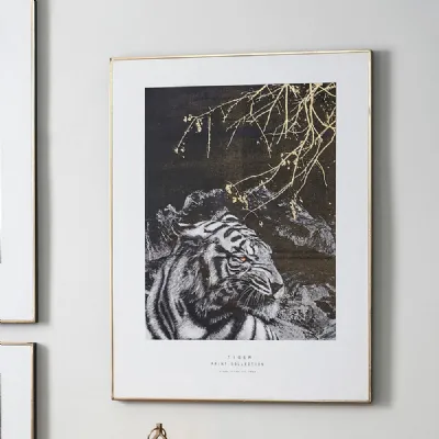 Black Frame Tiger Print Wall Art with Gold Detail