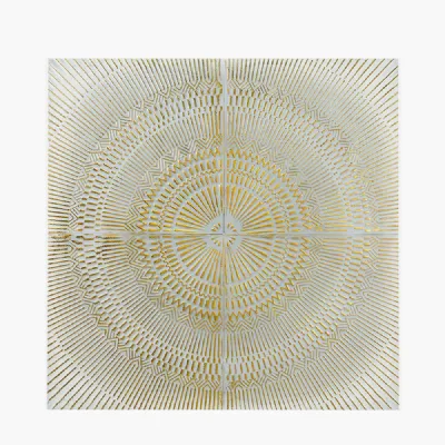 Square Antiqued White and Gold Textured Metal Wall Art