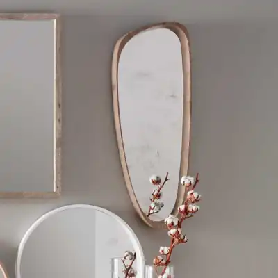 Wood Curved Teardrop Shaped Wall Mirror